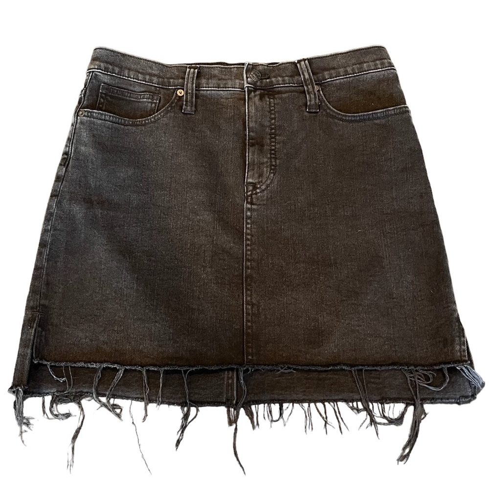Madewell Hi-Lo Black Raw Hew Denim Skirt Size 29